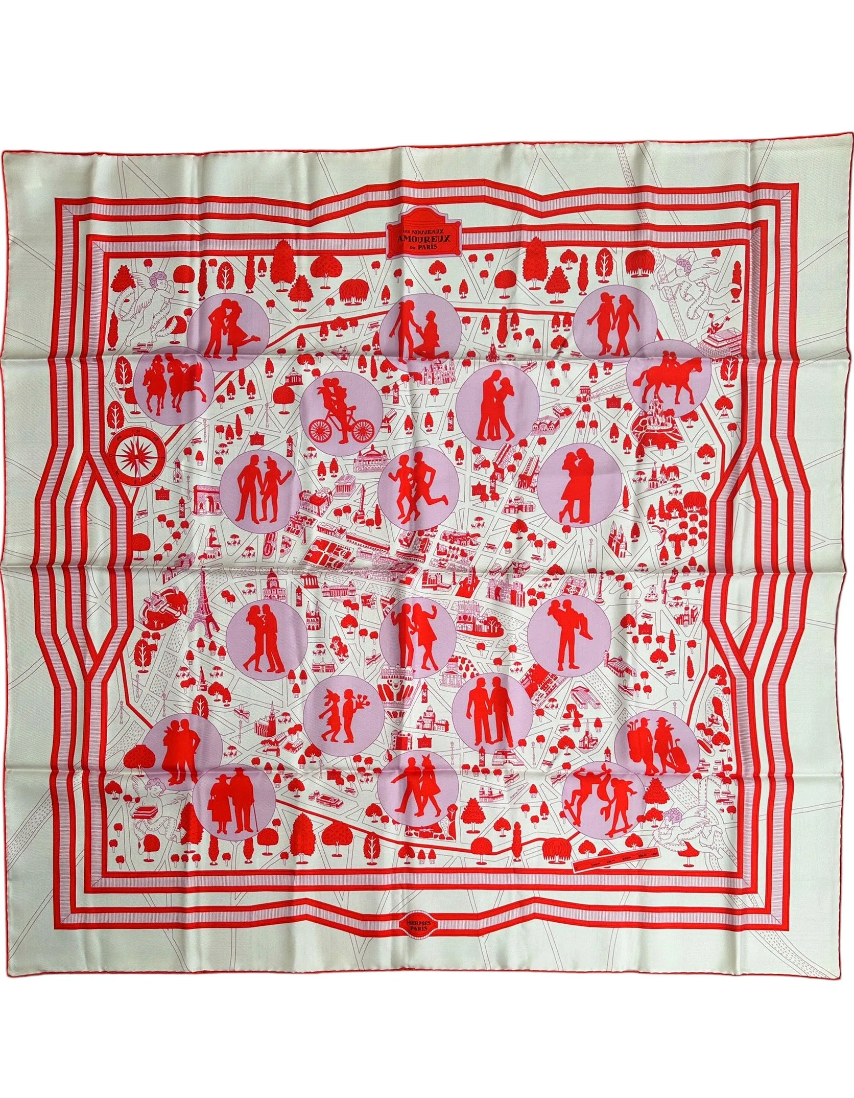 Hermes NEW Les Nouveaux Amoureux de Paris 90cm Silk Scarf