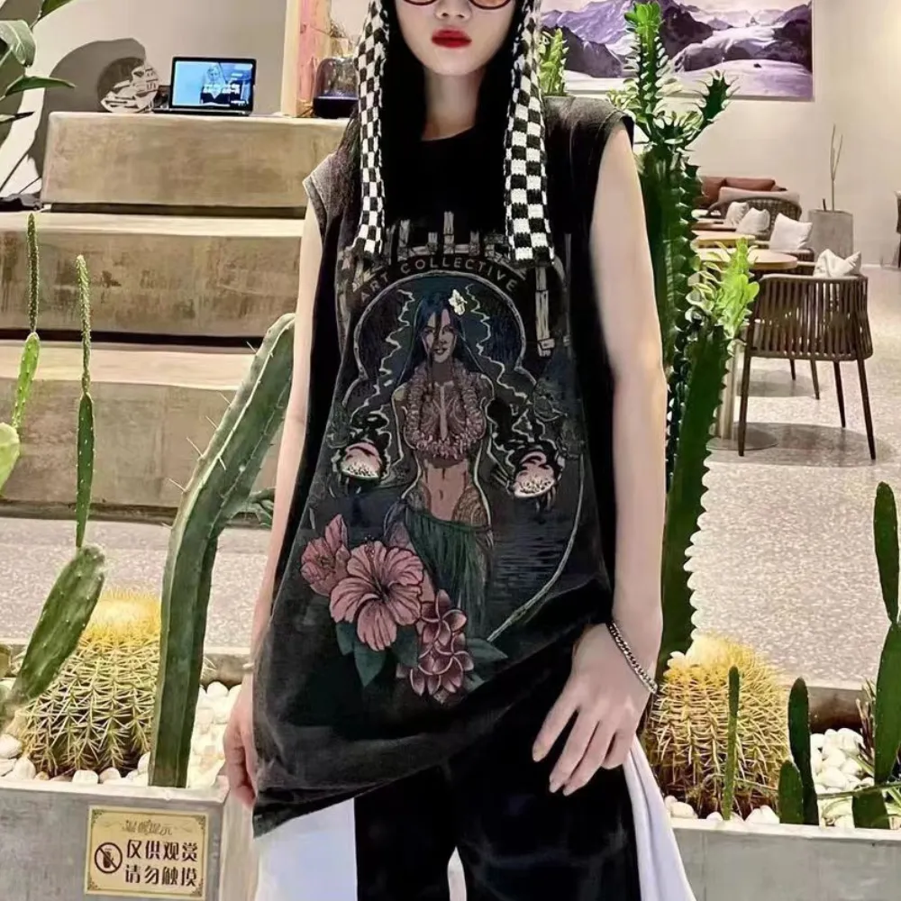 Hip Hop Bold Graphic Print Washed Vest