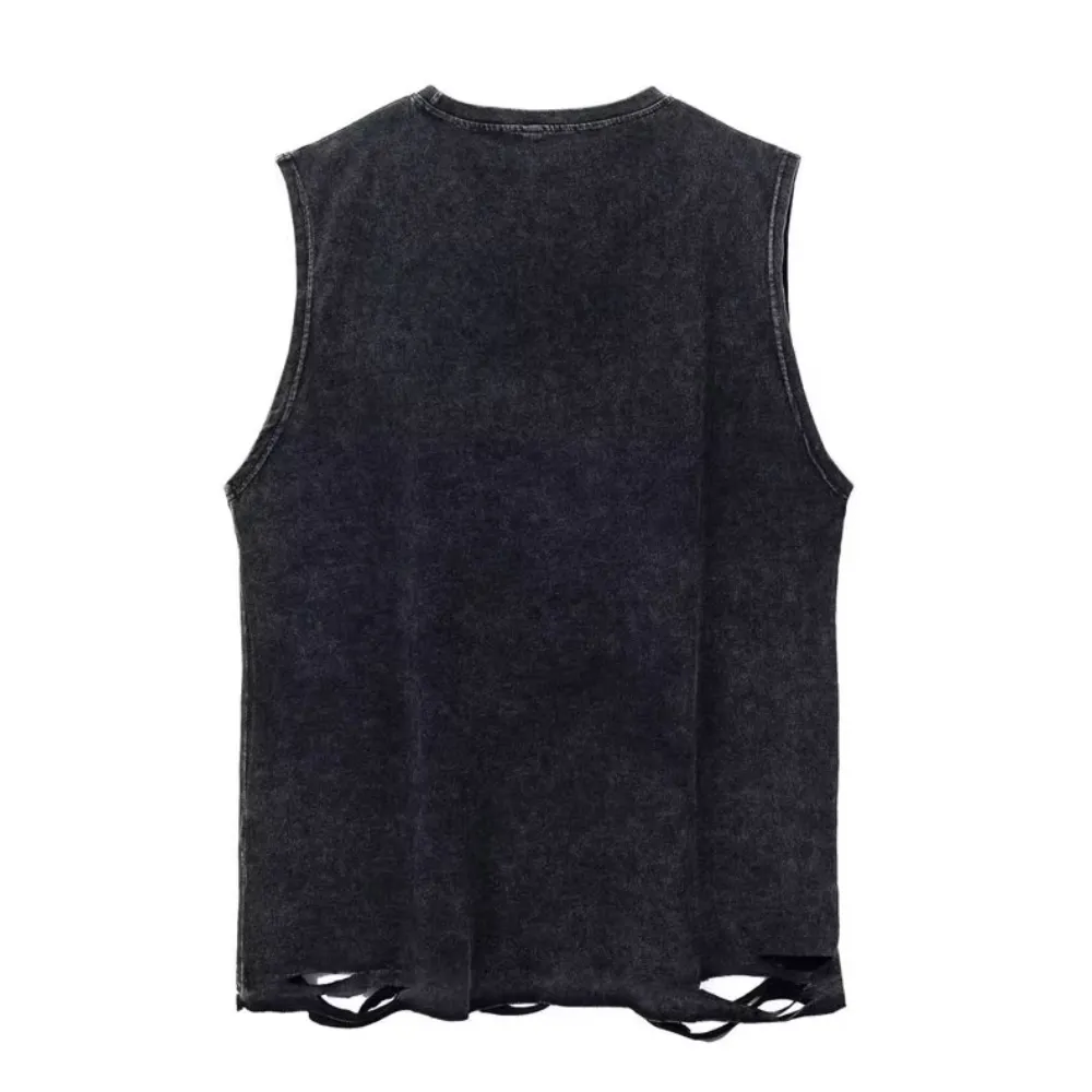 Hip Hop Bold Graphic Print Washed Vest