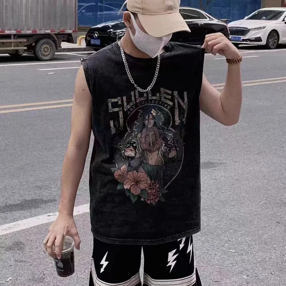Hip Hop Bold Graphic Print Washed Vest