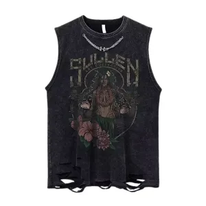 Hip Hop Bold Graphic Print Washed Vest