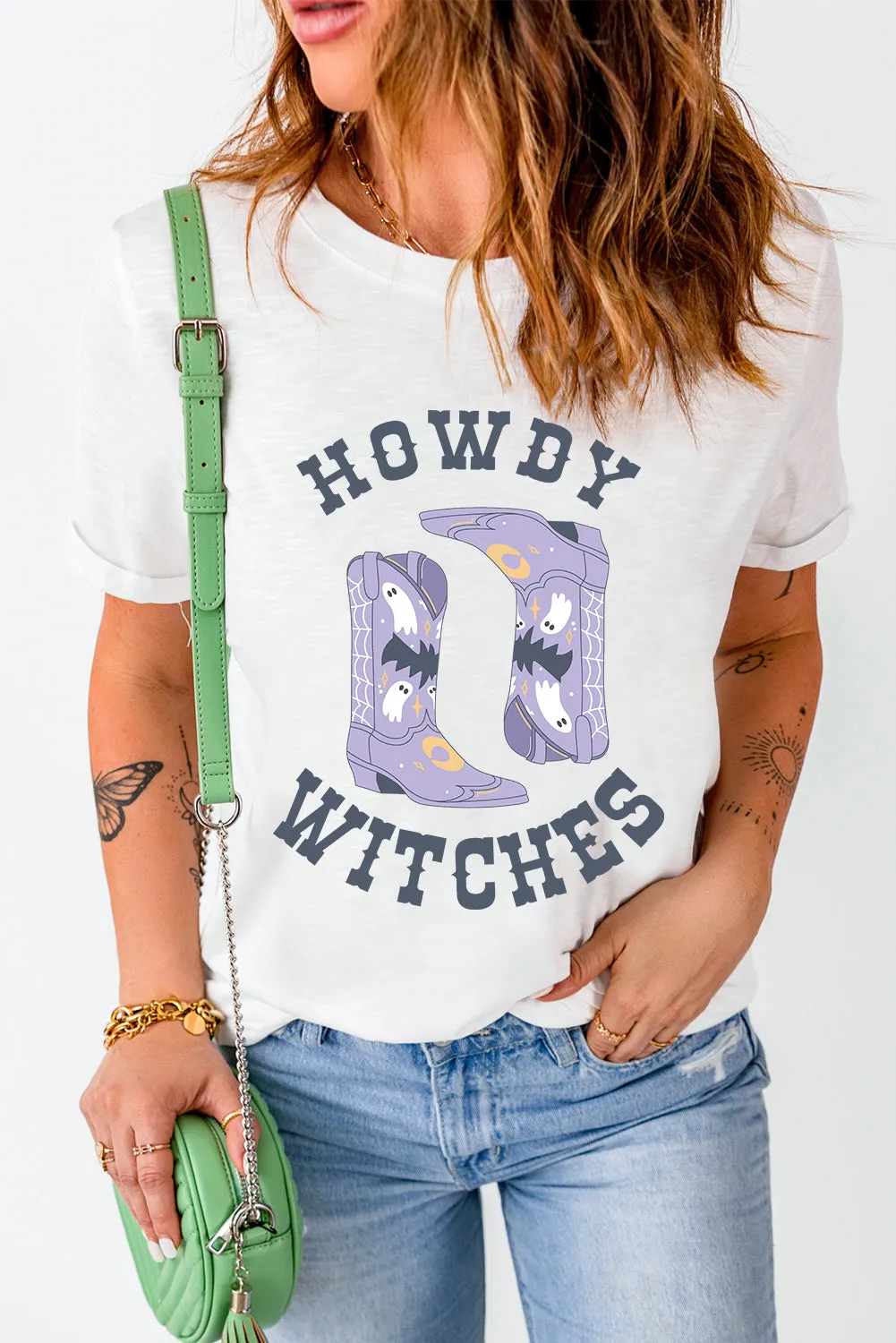 Howdy Witches Graphic Round Neck Short Sleeve T-Shirt