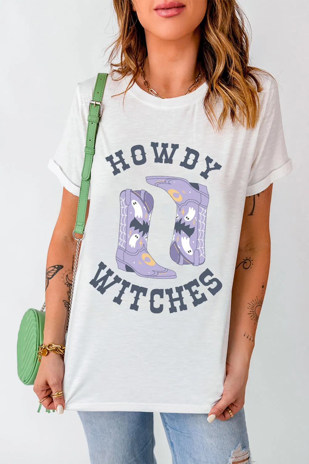 Howdy Witches Graphic Round Neck Short Sleeve T-Shirt