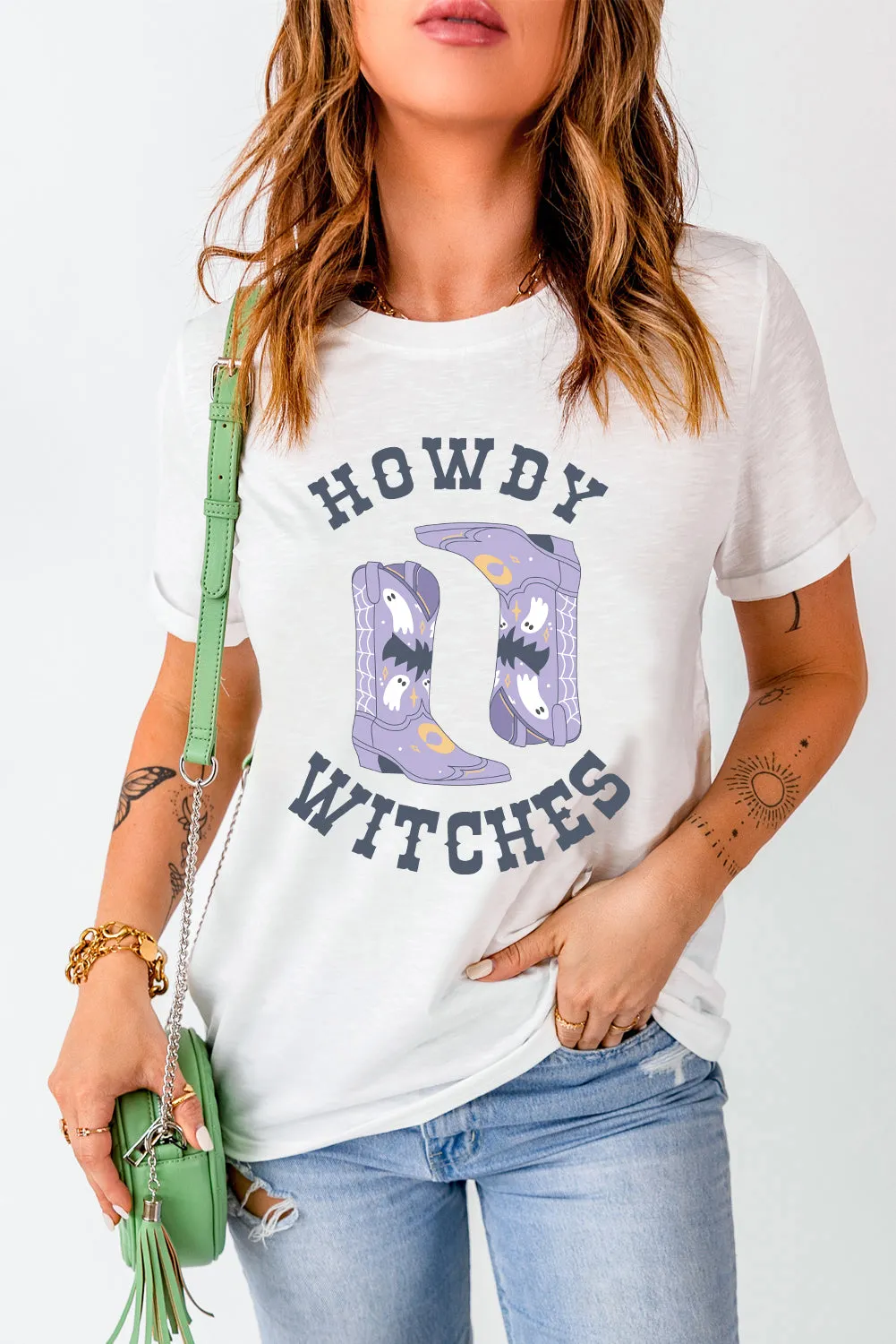 Howdy Witches Graphic Round Neck Short Sleeve T-Shirt