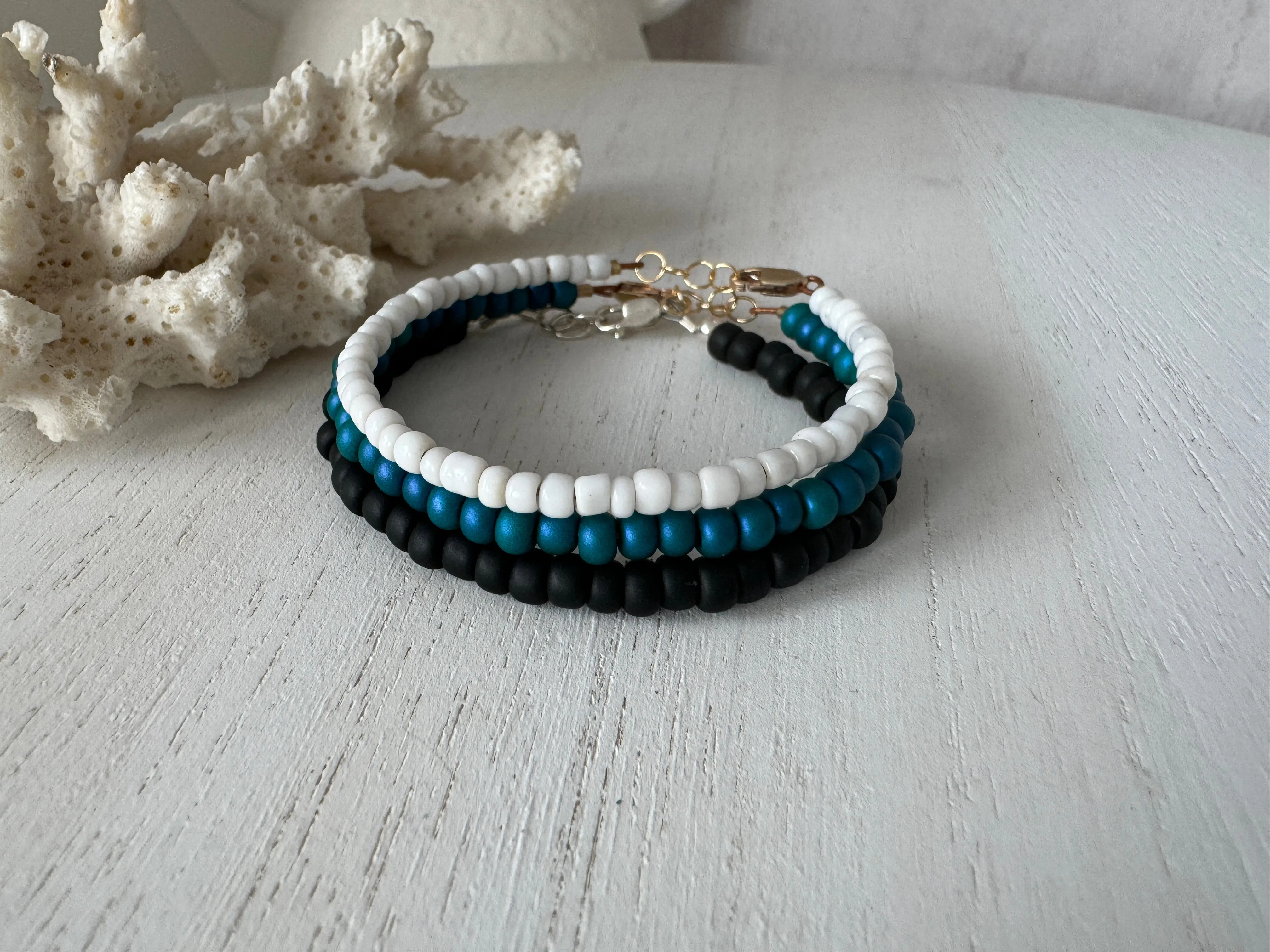 “Indi Blues” Seed Bead Bracelet Set - Set of 3 or Each