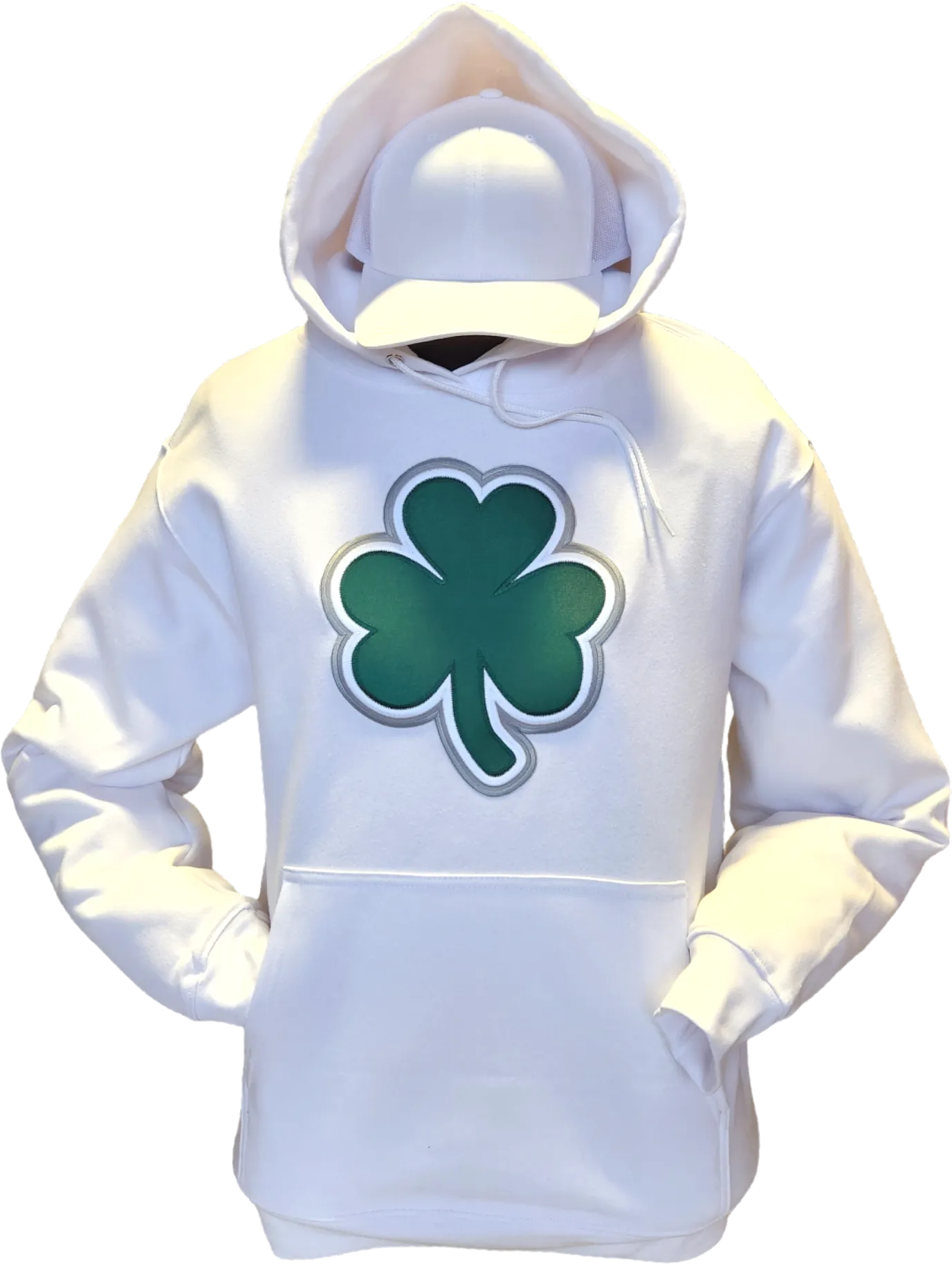 Irish Hoodie Big Clover White