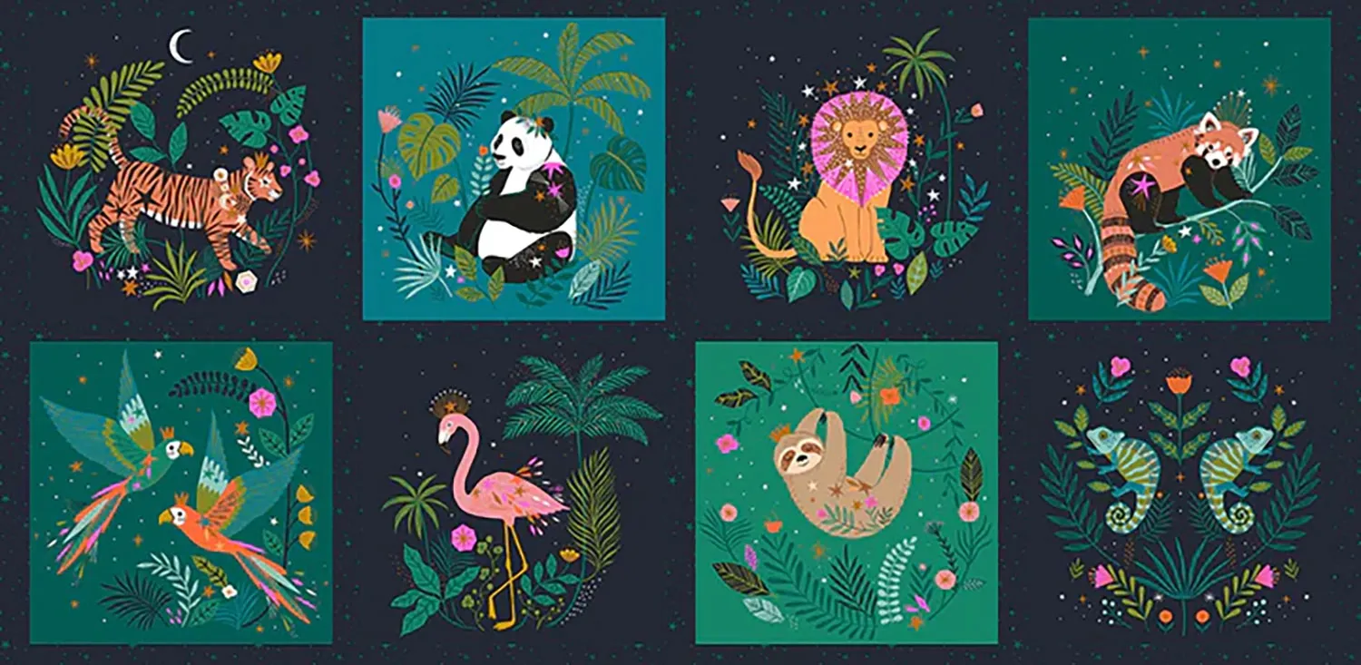 Jungle Luxe, Animal Blocks PANEL in Midnight