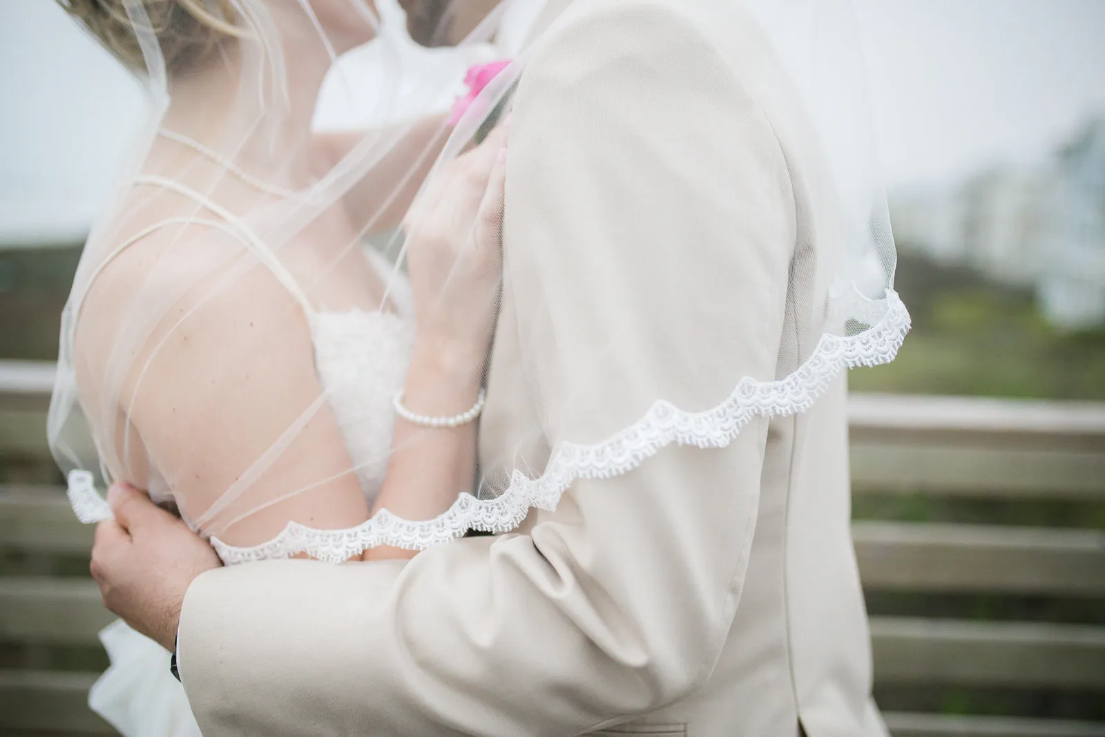 Lace Fingertip Length Wedding Veil with Thin Scallop Lace Trim, Off White/ Ivory Bridal Veil