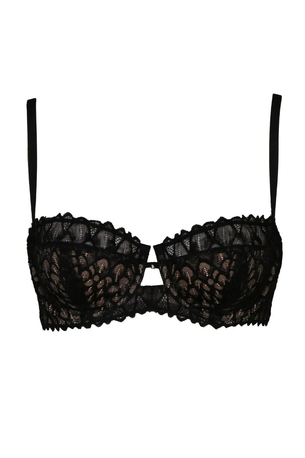 Lacy Keyhole Balconette Bra - Black