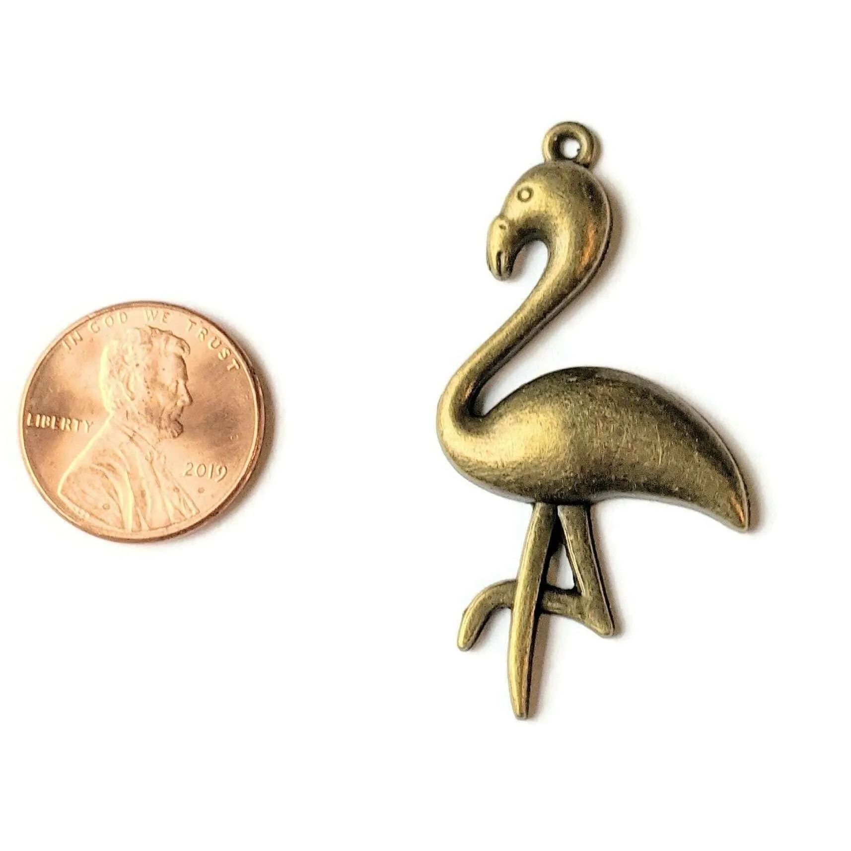Large Antique Bronze Flamingo Charm Pendant