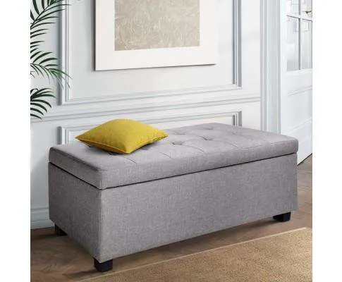 Large Fabric Storage Ottoman - Light Grey