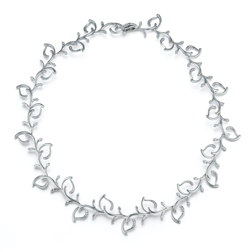 Leaf Diamond and White Gold Link Necklace