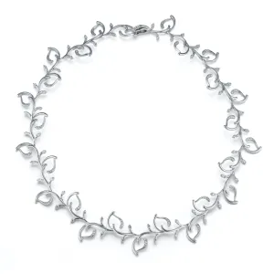 Leaf Diamond and White Gold Link Necklace