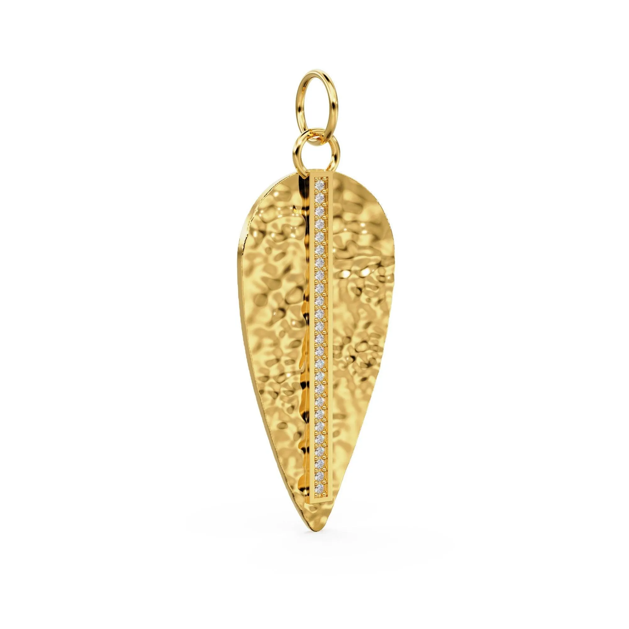 Leaf Diamond Set Solid Gold Charm / Diamond Gold Pendant / Prong Set Nature Inspired Charm / Diamond Jewelry / Diamond Gold Necklace