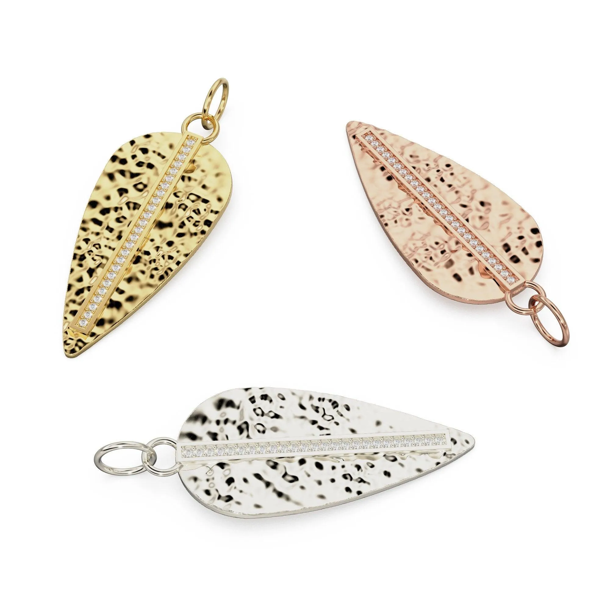Leaf Diamond Set Solid Gold Charm / Diamond Gold Pendant / Prong Set Nature Inspired Charm / Diamond Jewelry / Diamond Gold Necklace