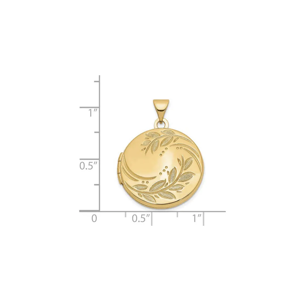 Leaf Imprint Round Photo Locket (14K)