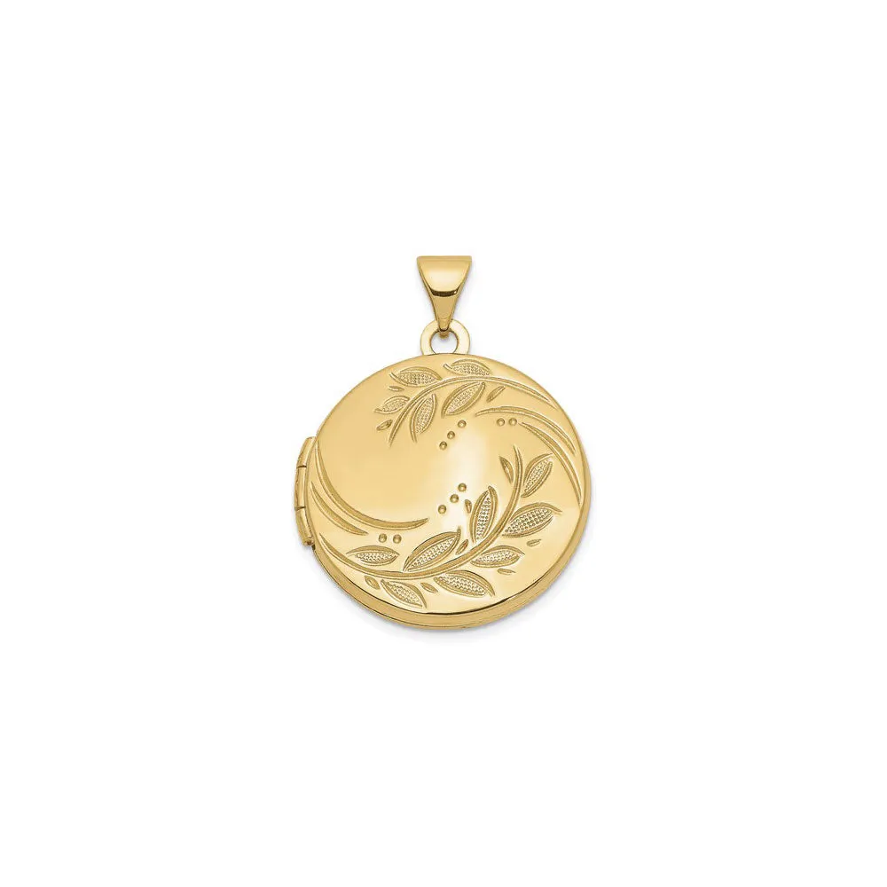 Leaf Imprint Round Photo Locket (14K)