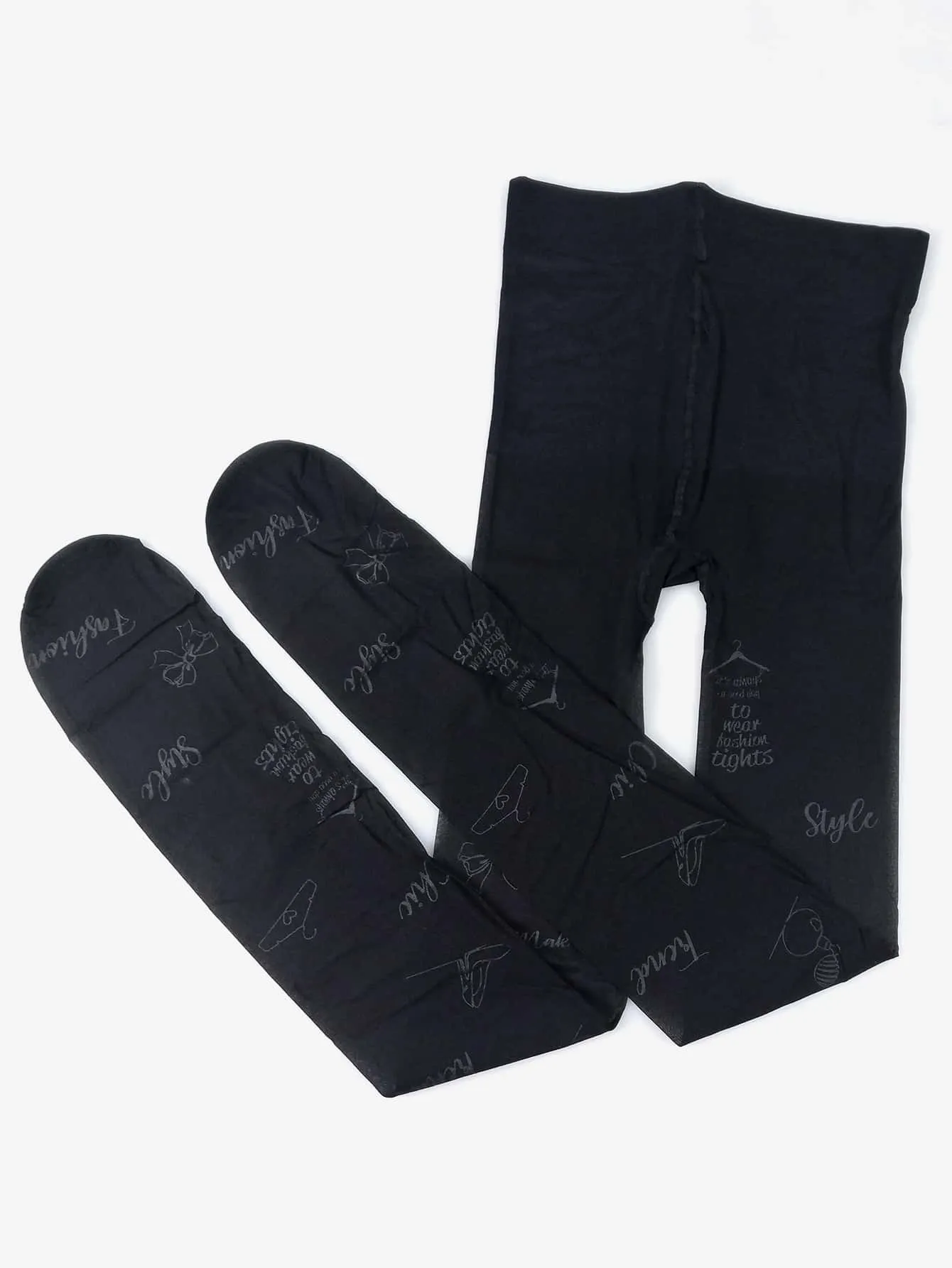 Letter Graphic Tights - Black