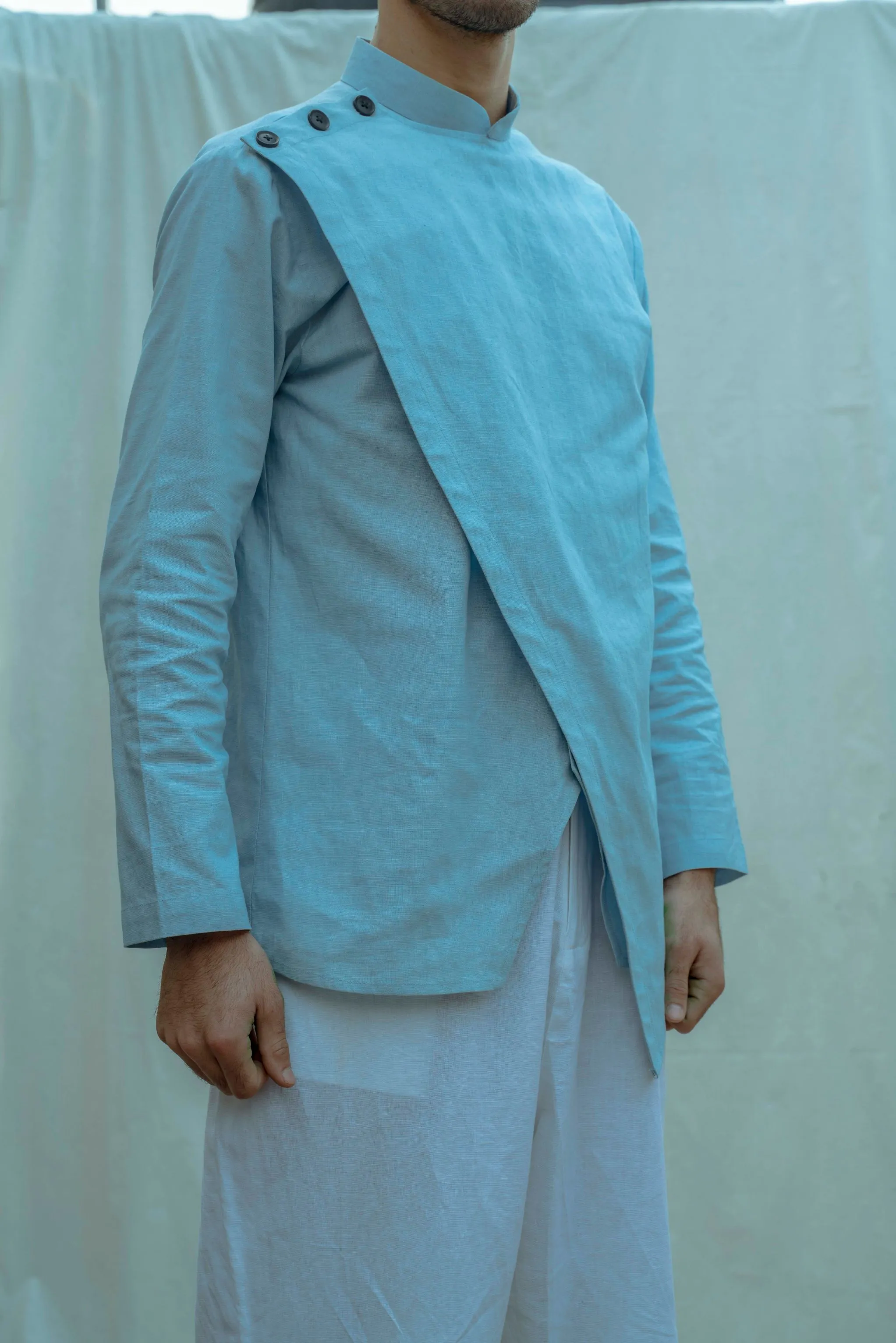 Light Blue Overlapped Shirt Kurta