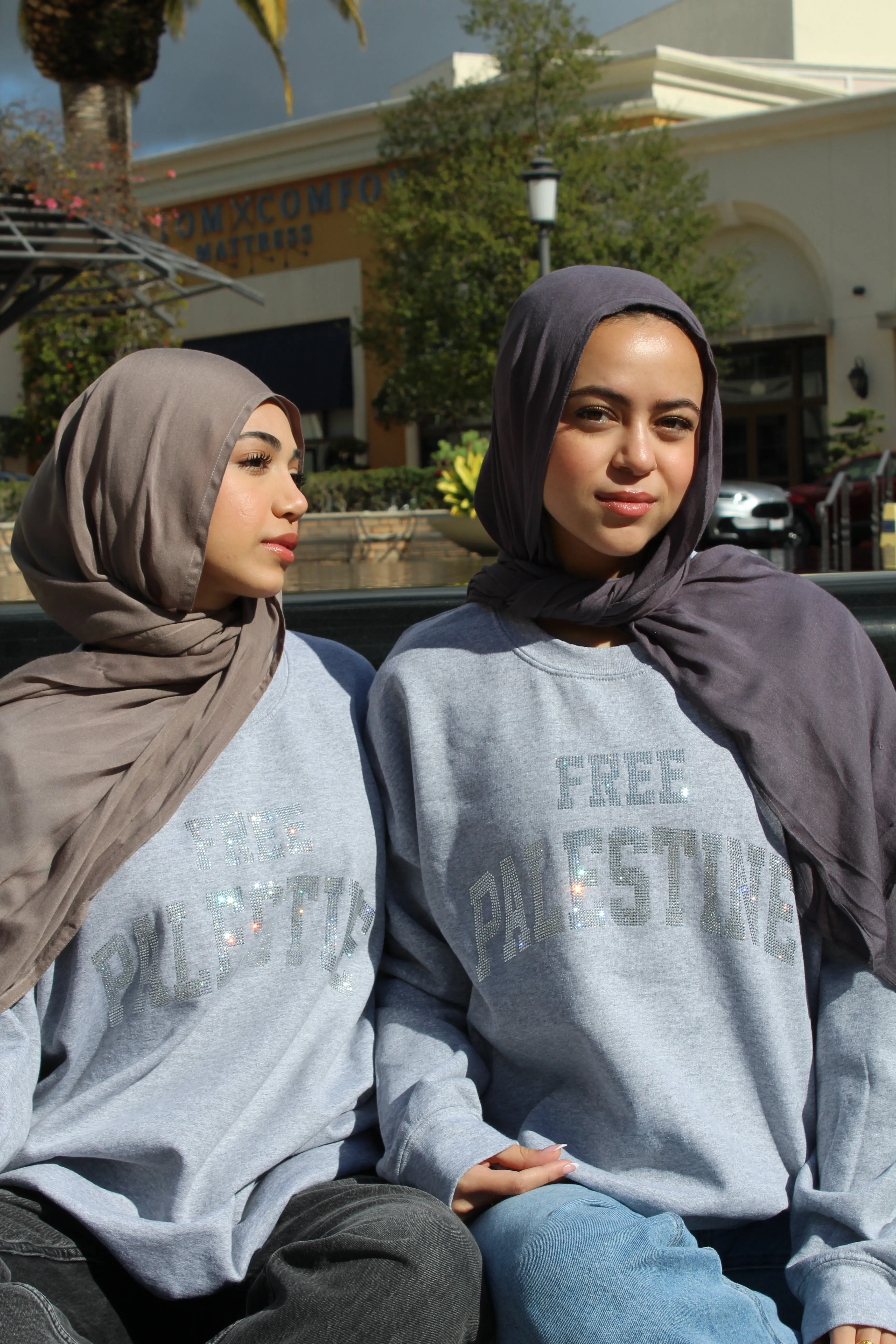 Light Gray Rhinestone Palestine Sweater