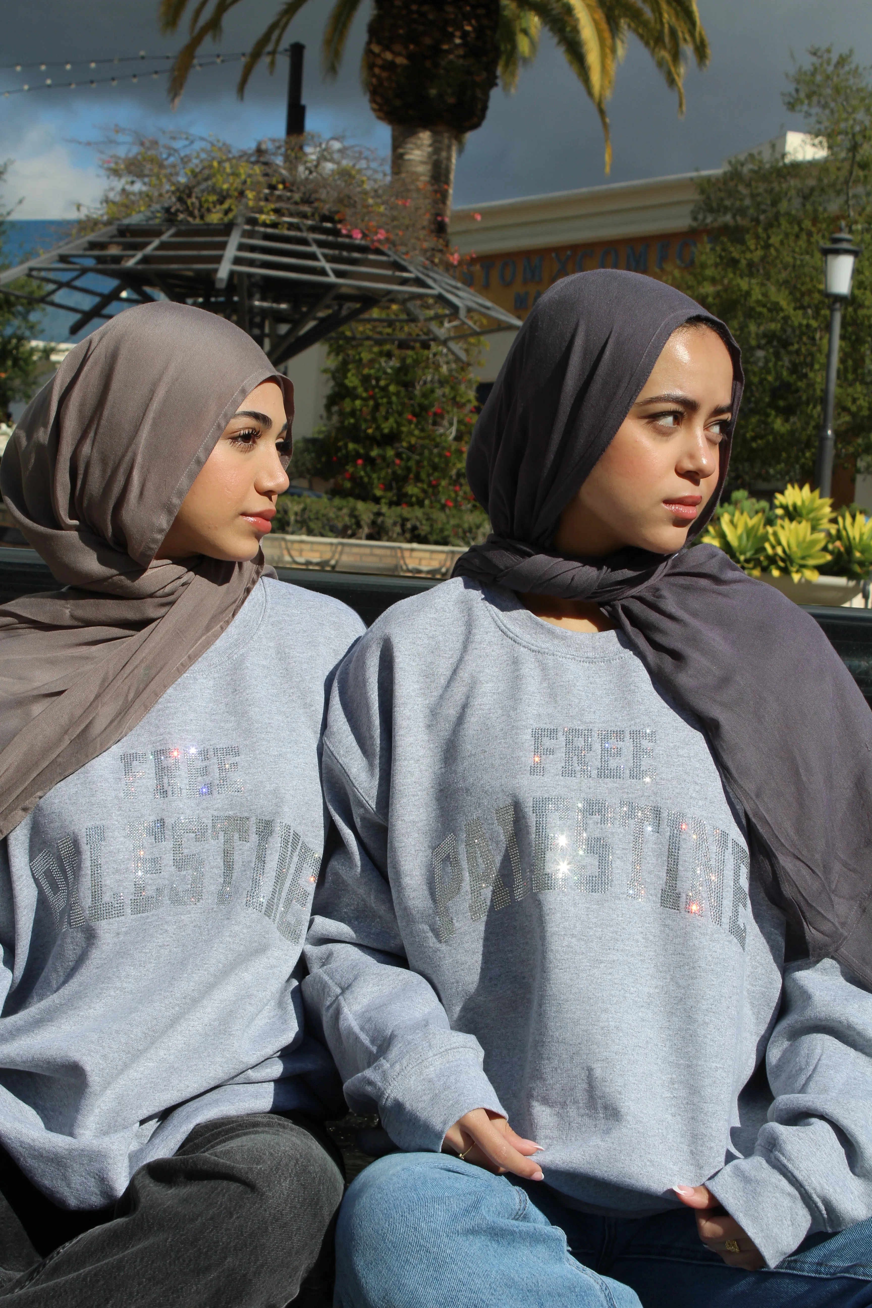 Light Gray Rhinestone Palestine Sweater