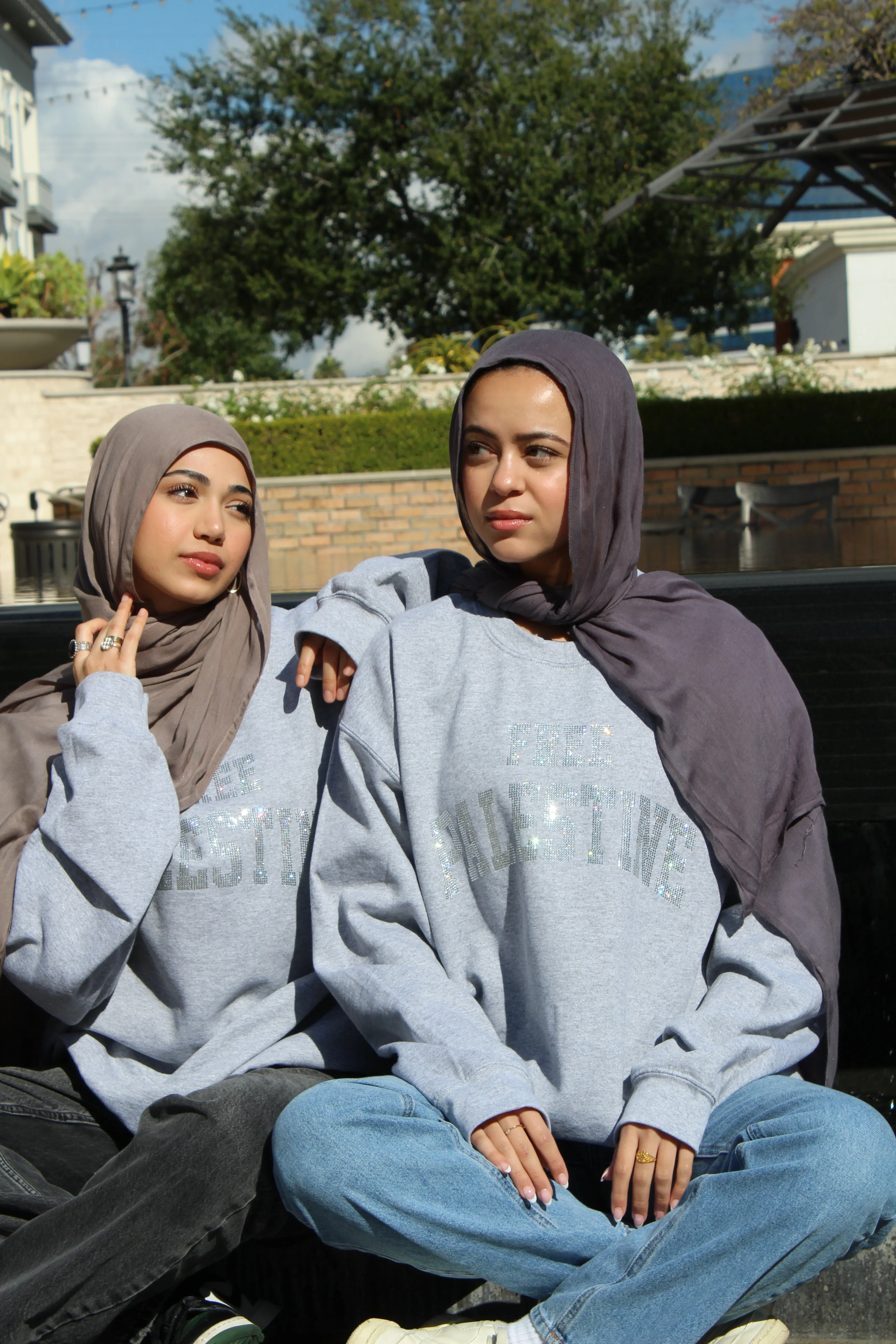 Light Gray Rhinestone Palestine Sweater