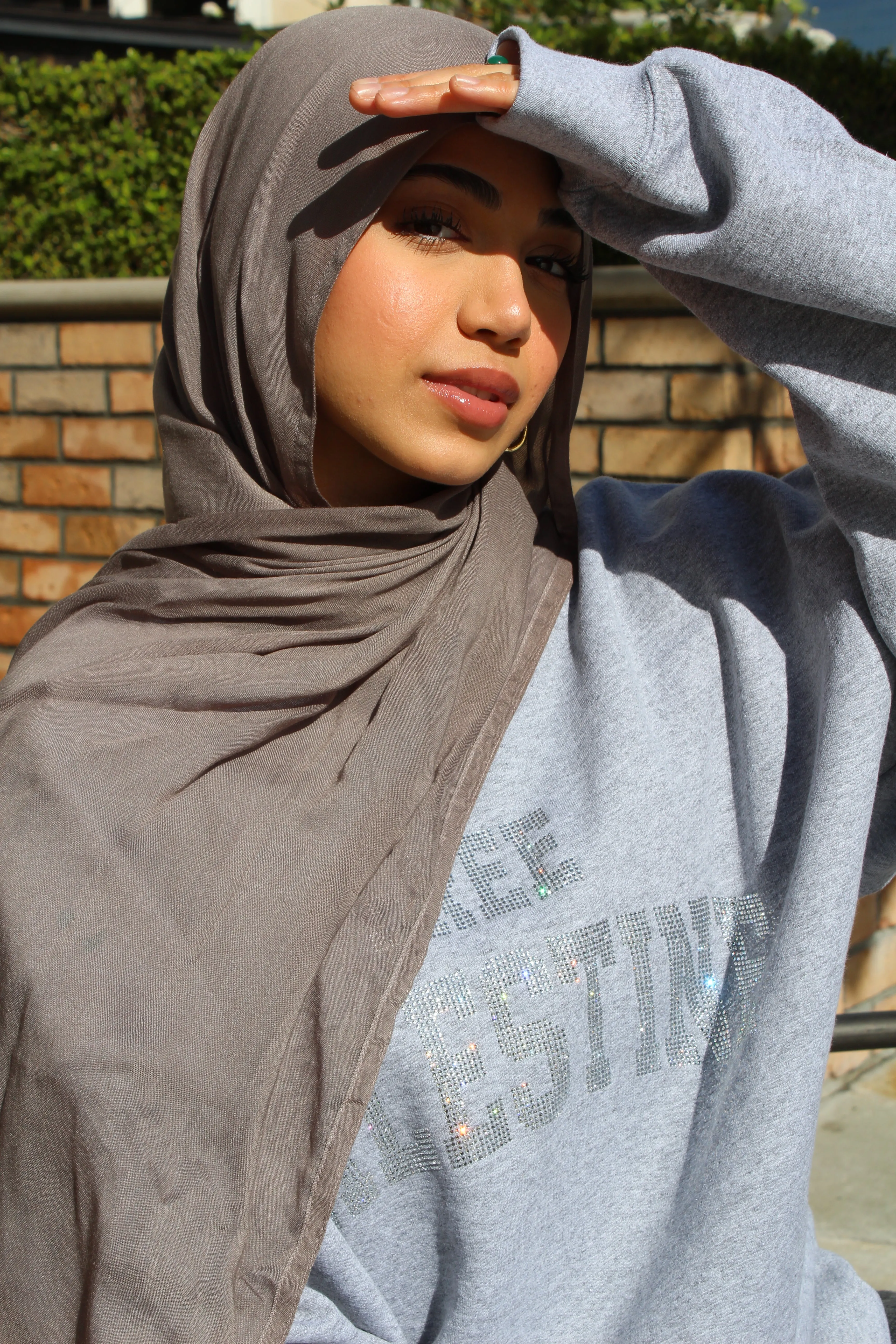 Light Gray Rhinestone Palestine Sweater