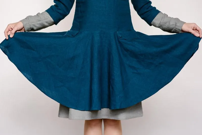 Light-Trapeze Cut Linen Double Dress (2in1)