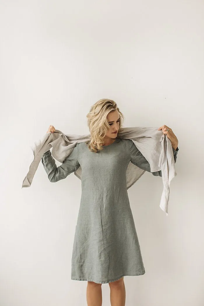 Light-Trapeze Cut Linen Double Dress (2in1)
