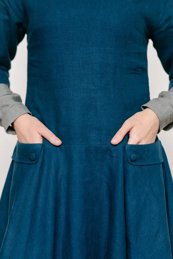 Light-Trapeze Cut Linen Double Dress (2in1)