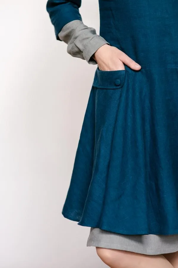Light-Trapeze Cut Linen Double Dress (2in1)