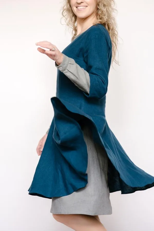 Light-Trapeze Cut Linen Double Dress (2in1)
