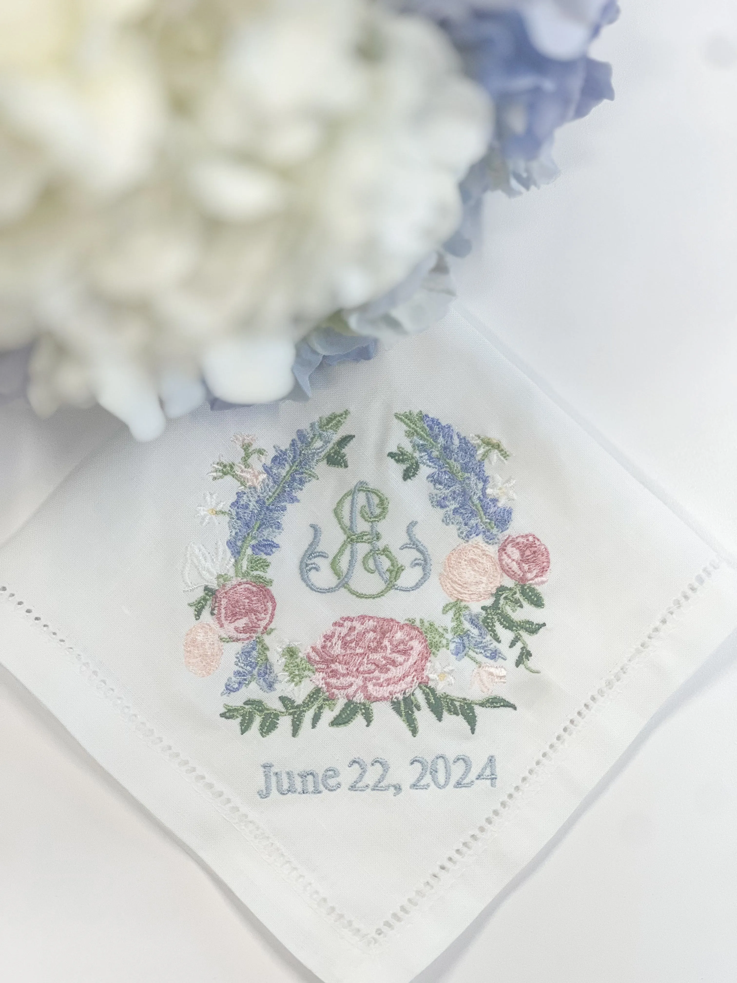 Linen Hemstitched Handkerchief with Custom Crest