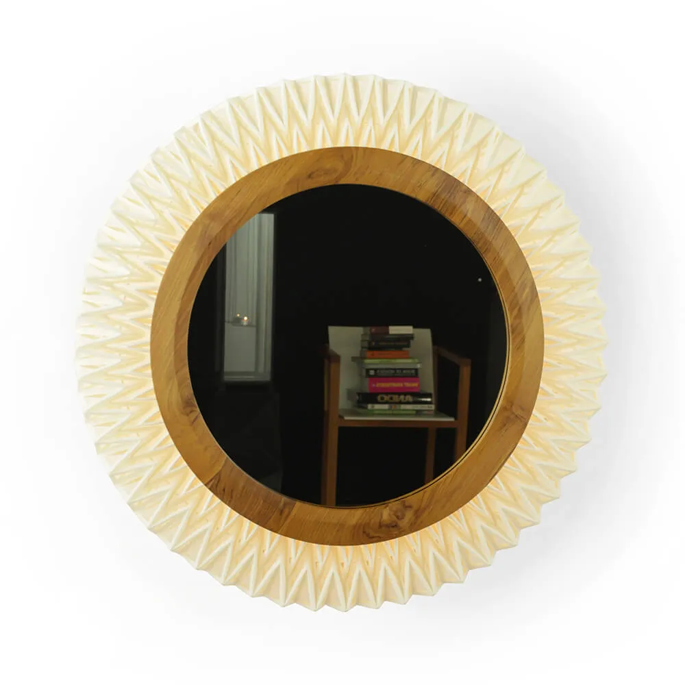 Matahari Teak and Linen Mirror Wall Lamp