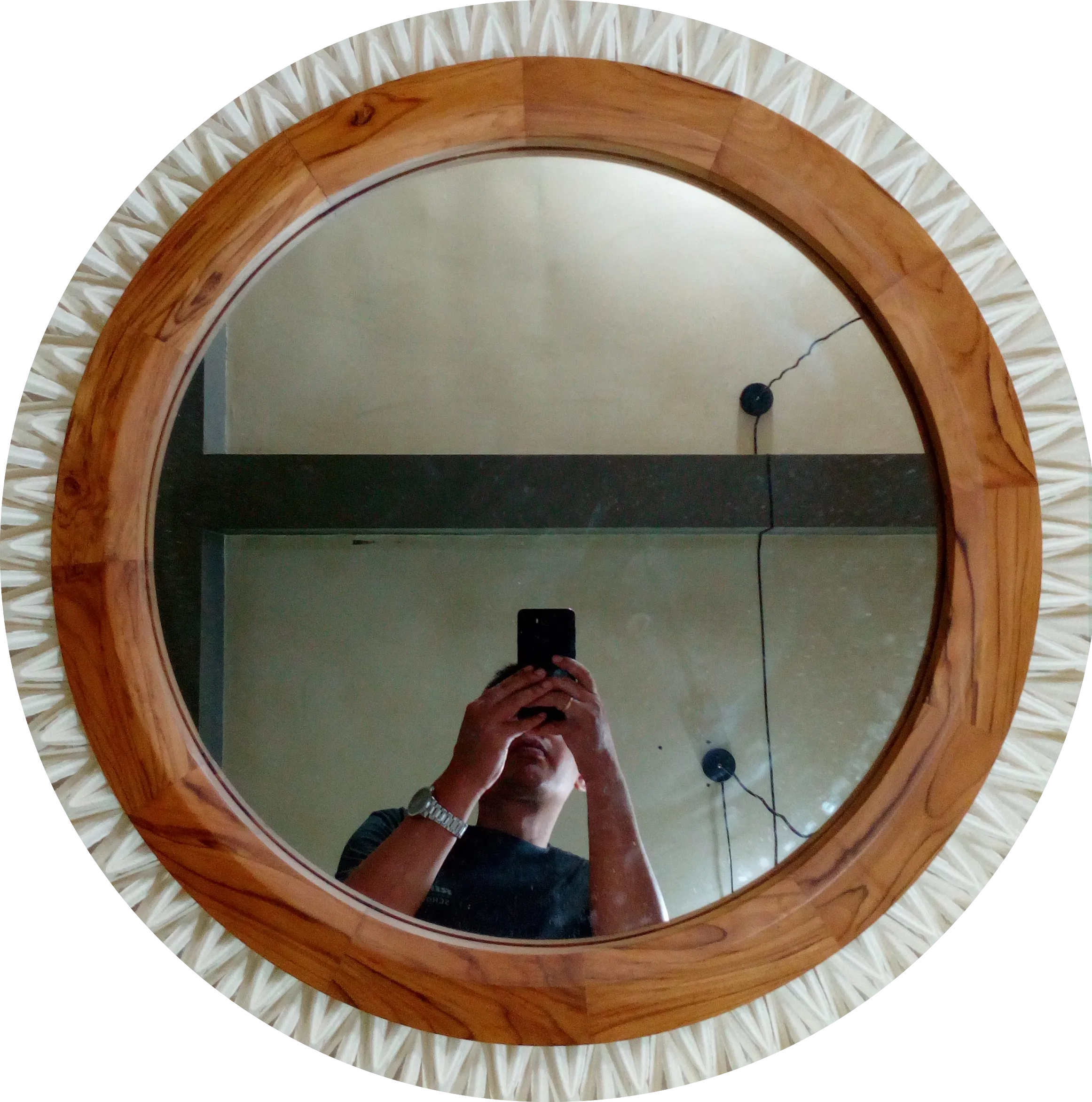 Matahari Teak and Linen Mirror Wall Lamp