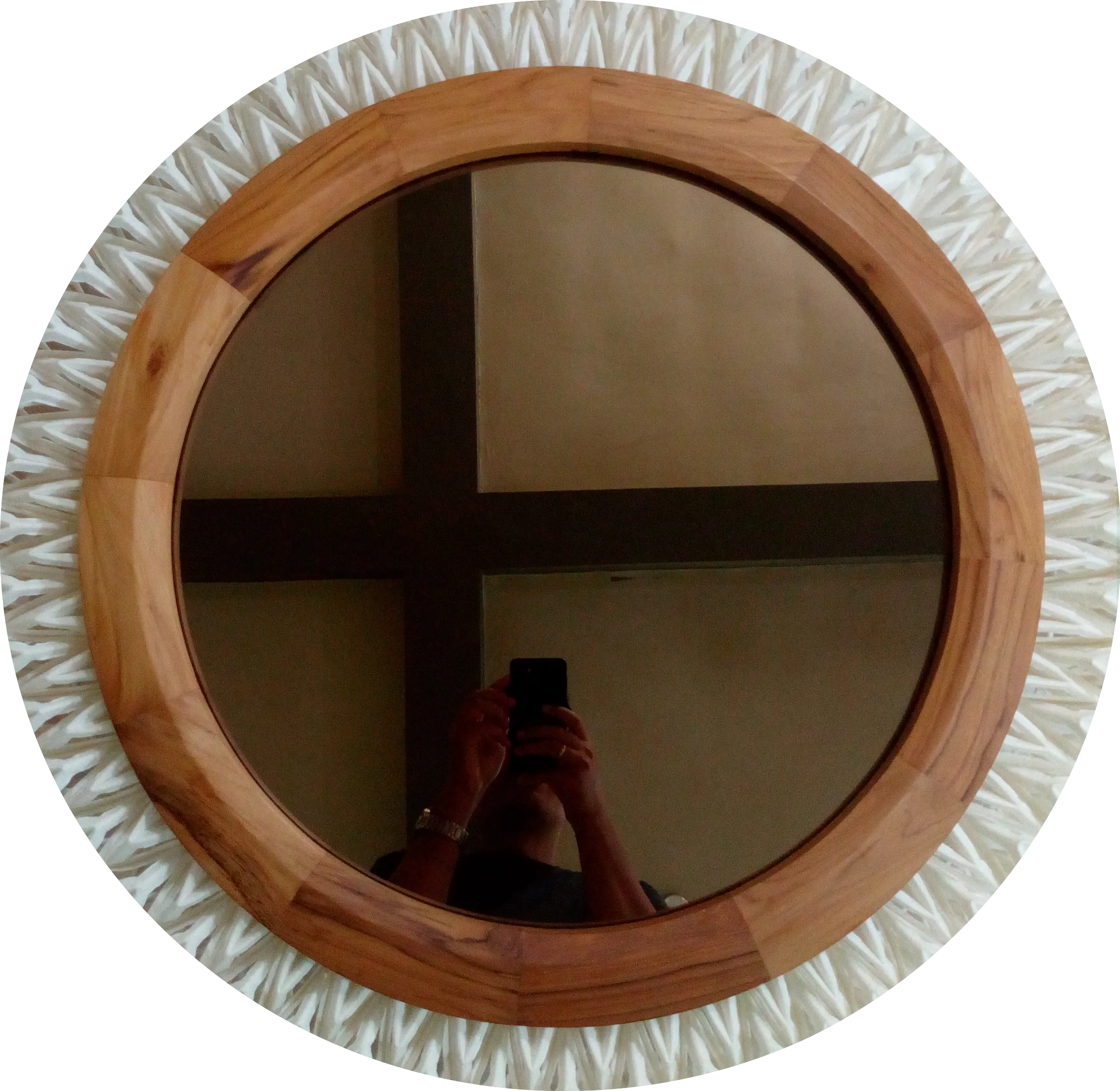Matahari Teak and Linen Mirror Wall Lamp