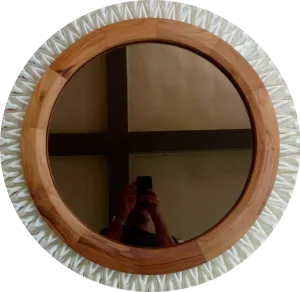 Matahari Teak and Linen Mirror Wall Lamp