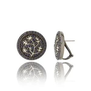 MCL Design Sterling Silver Button Earrings with White Enamel & Black Spinel