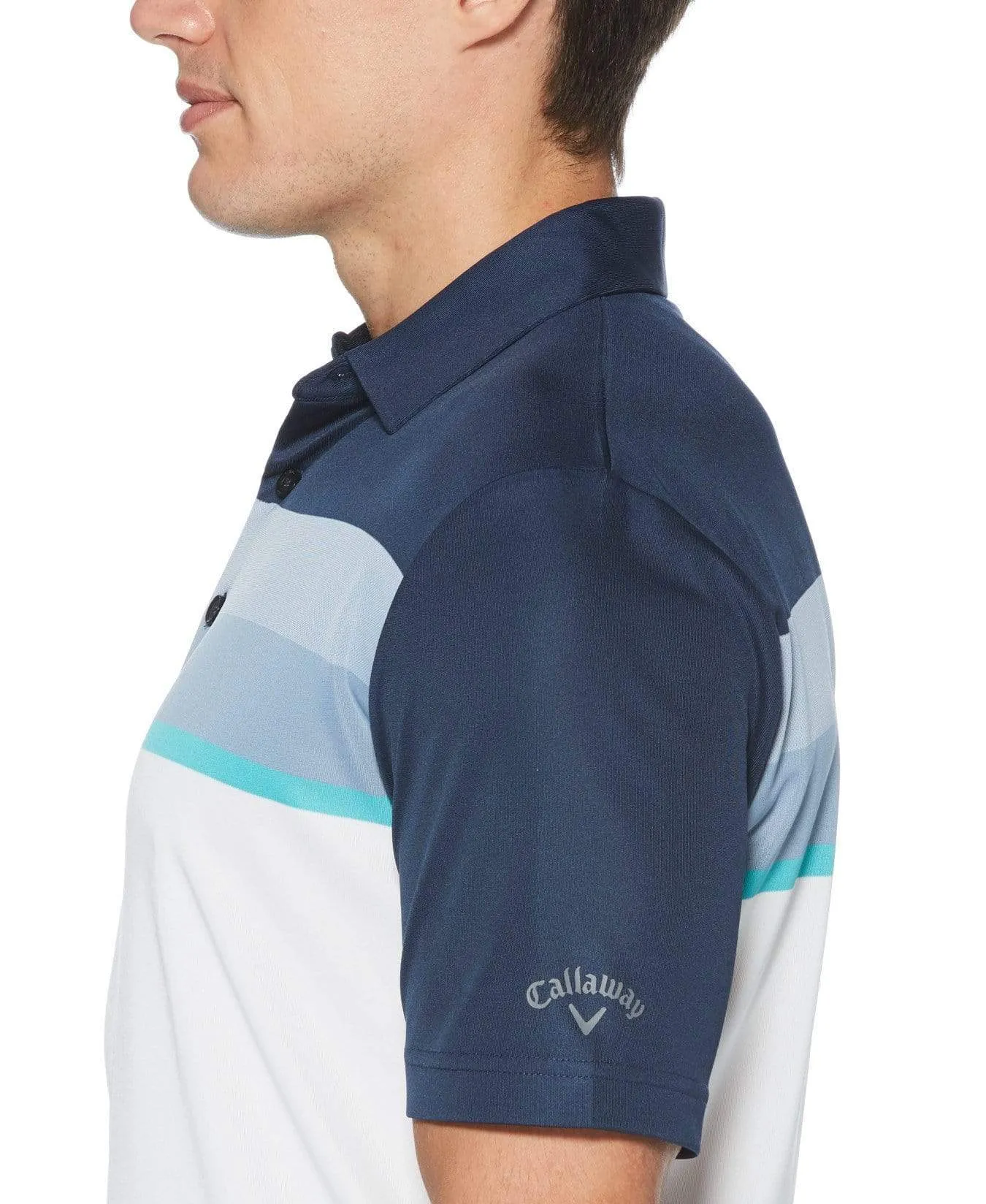 Mens Birdseye Color Block Chest Stripe Polo