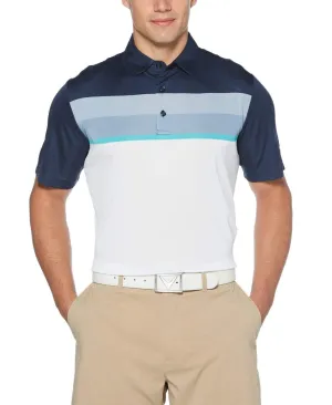 Mens Birdseye Color Block Chest Stripe Polo