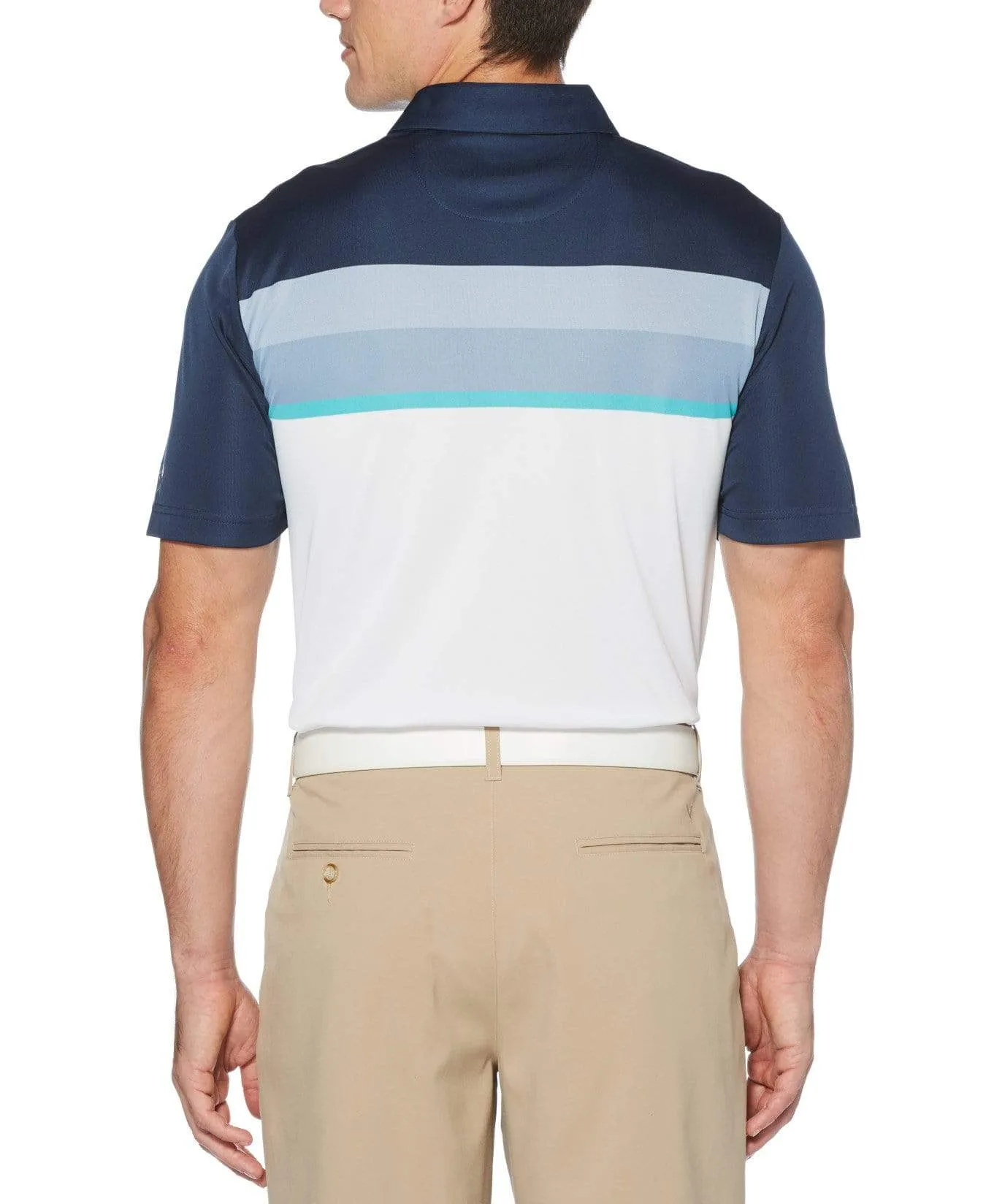 Mens Birdseye Color Block Chest Stripe Polo