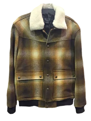 Men's Brown   Orange-Yellows Plaid Wool Coat by Pendleton