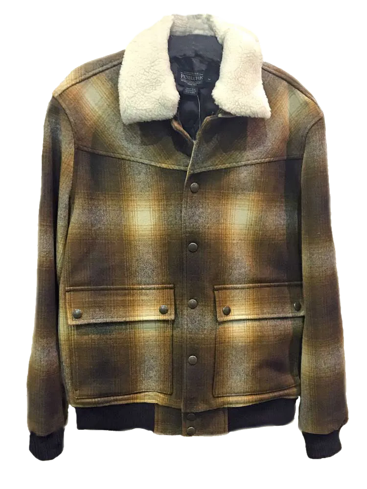 Men's Brown   Orange-Yellows Plaid Wool Coat by Pendleton