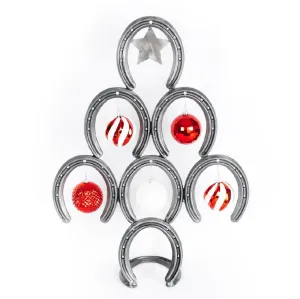 Mini Rustic Horseshoe Christmas Tree with Star and Ornaments - Downward - The Heritage Forge