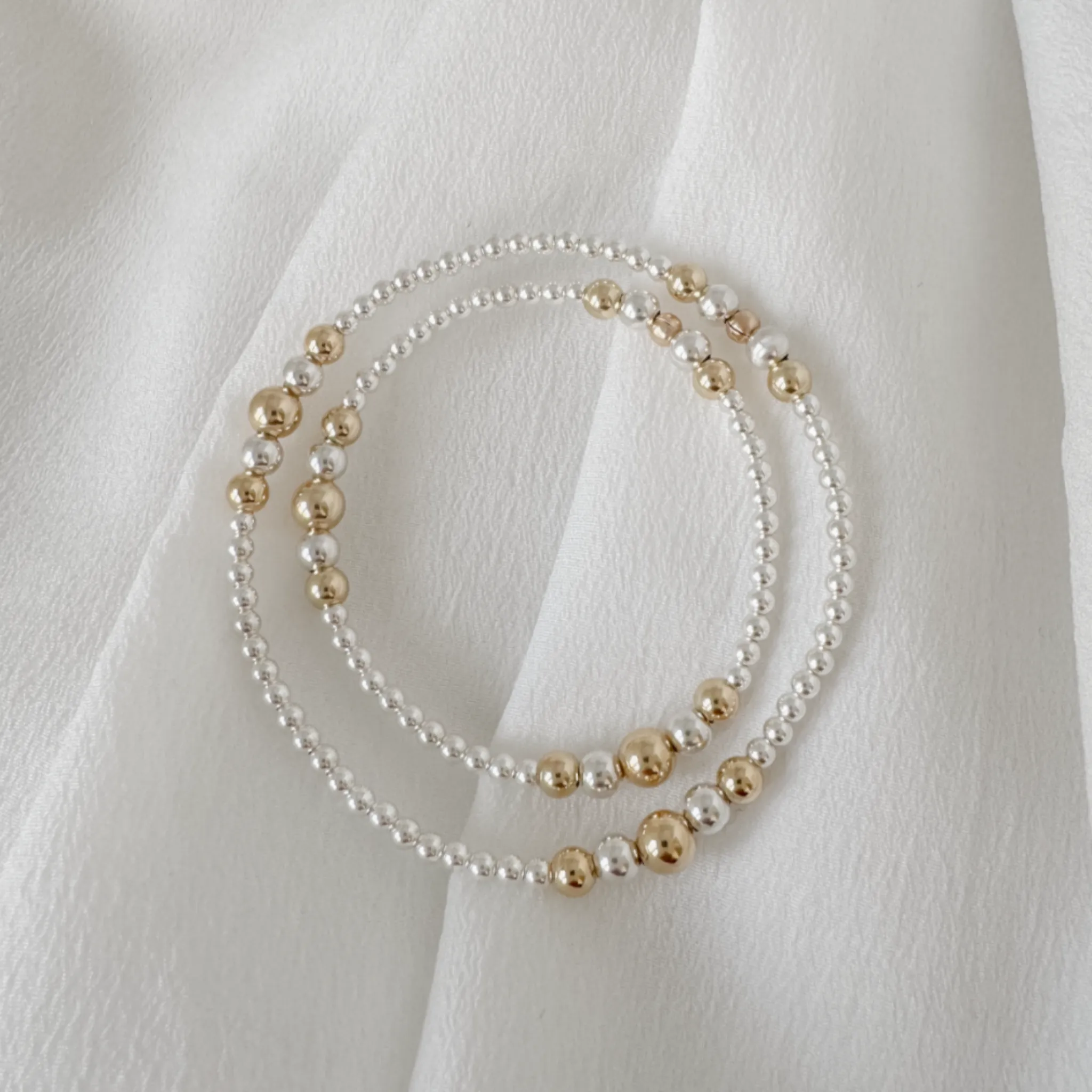 Mixed Designer Sterling Silver and Gold Beaded Layering Bracelet