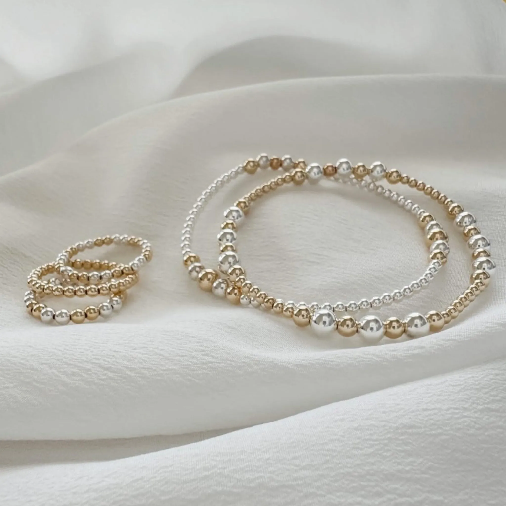 Mixed Designer Sterling Silver and Gold Beaded Layering Bracelet