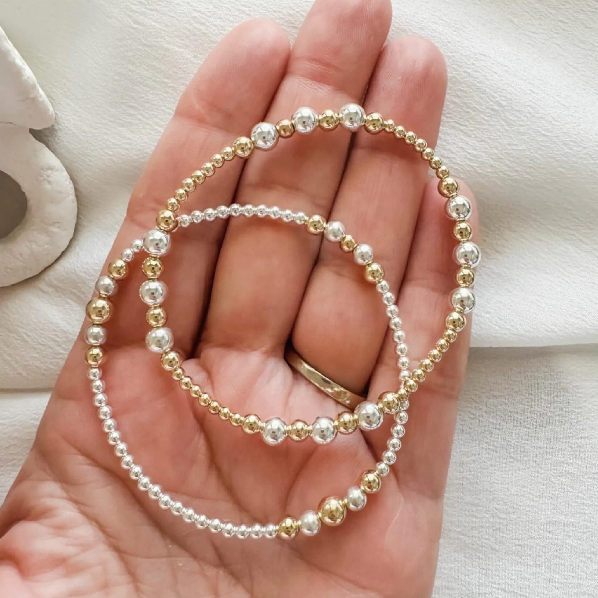 Mixed Designer Sterling Silver and Gold Beaded Layering Bracelet