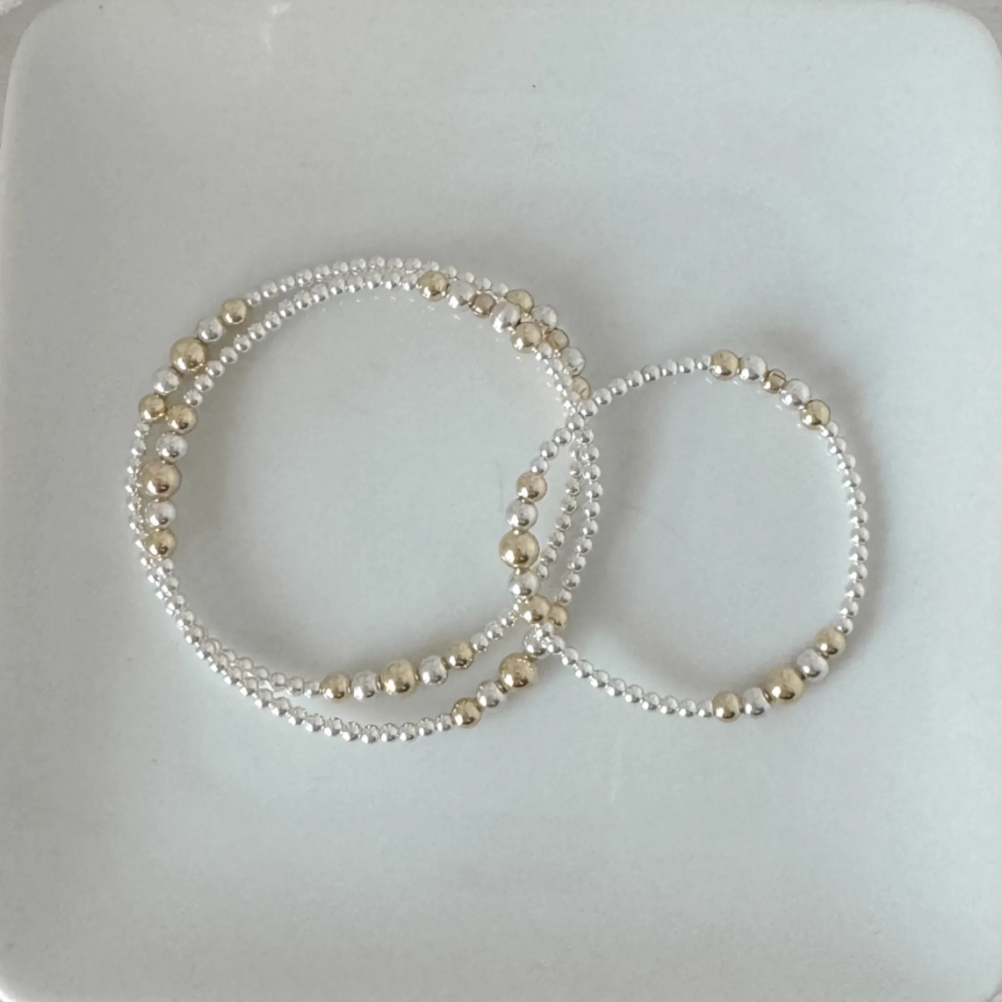 Mixed Designer Sterling Silver and Gold Beaded Layering Bracelet