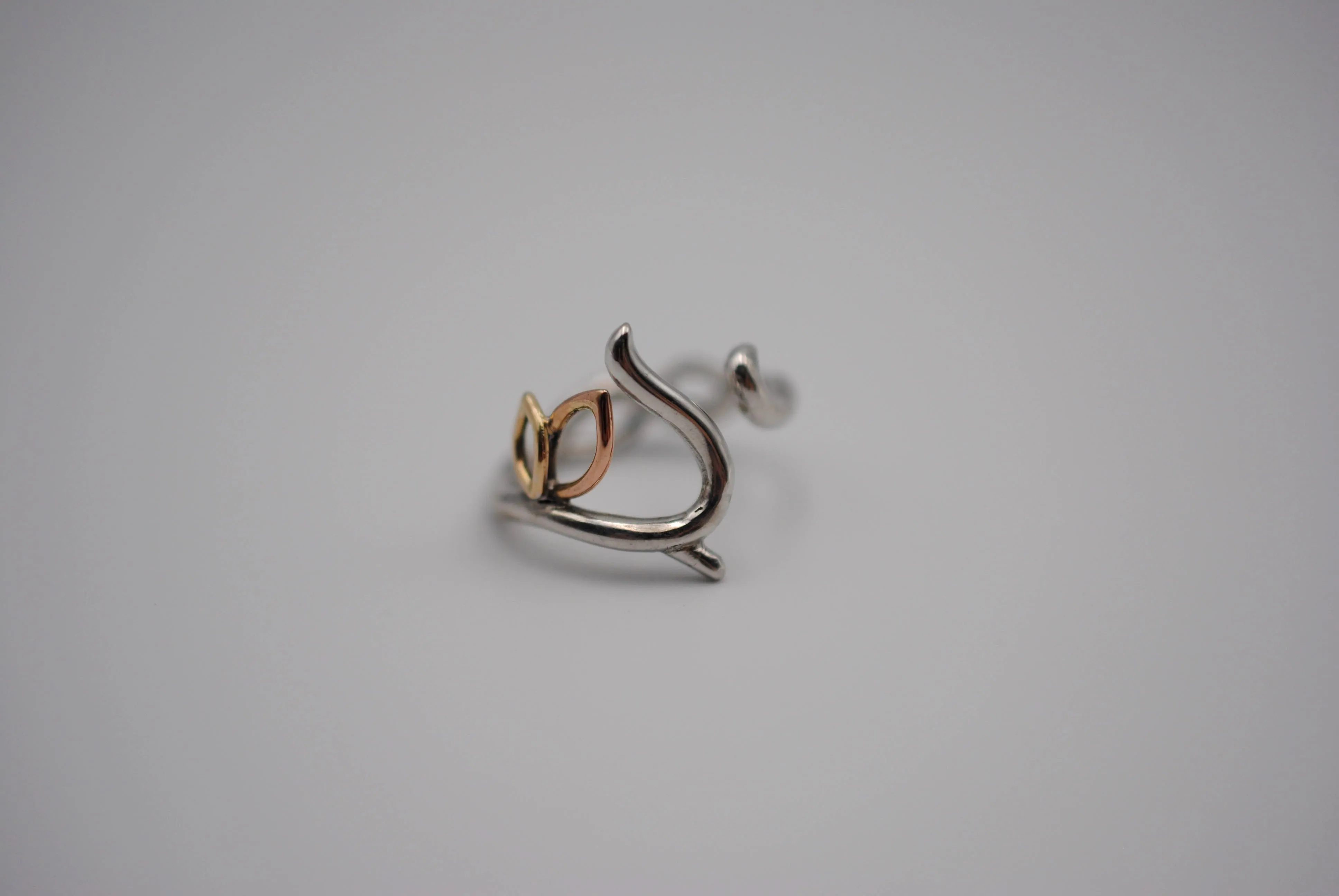 Mixed Metal Leaves Roots Ring