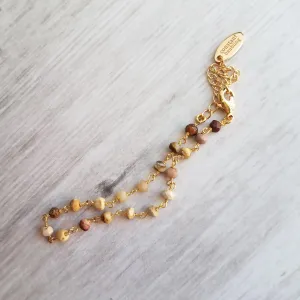Mookaite Stone Bracelet, gemstone bracelet, small stone chain, rosary chain, mookaite bracelet, mookaite chain, Earth tone colors gold chain